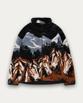 Printed Sherpa Jacket - Tobiano Horses-4
