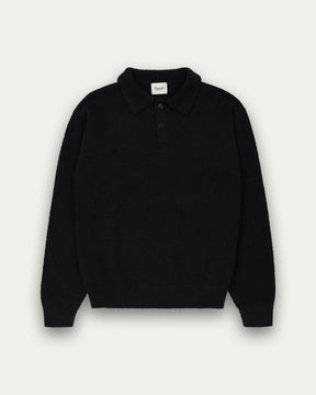 Bouclé Knit Polo - Black-4