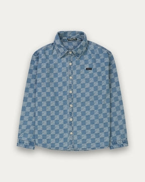 Checkered Denim Shirt - Light Blue-4