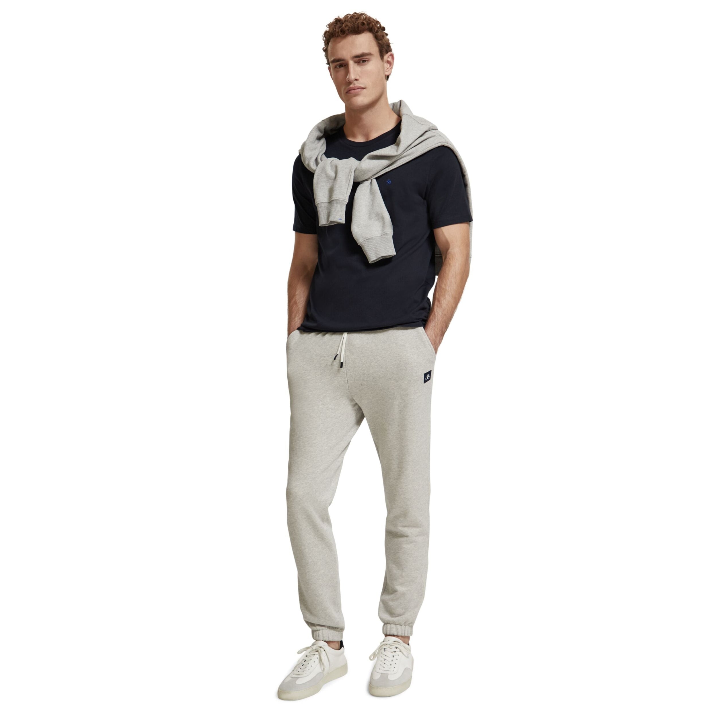 Scotch&Soda Grey Melange Essential Badge Sweatpant In Organic Cotton