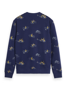 Scotch&Soda Navy Blue Sailboat Aop All Over Print Sweatshirt