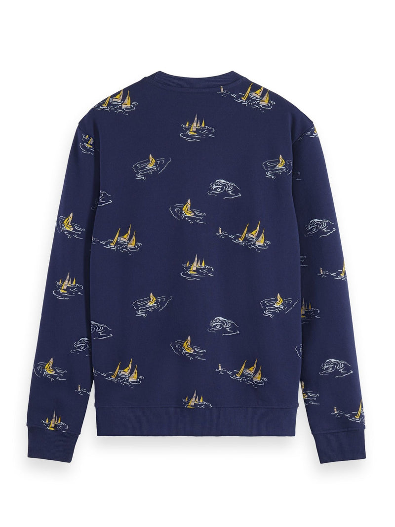 Scotch&amp;Soda - Sweat-shirt bleu marine à imprimé voilier Aop All Over