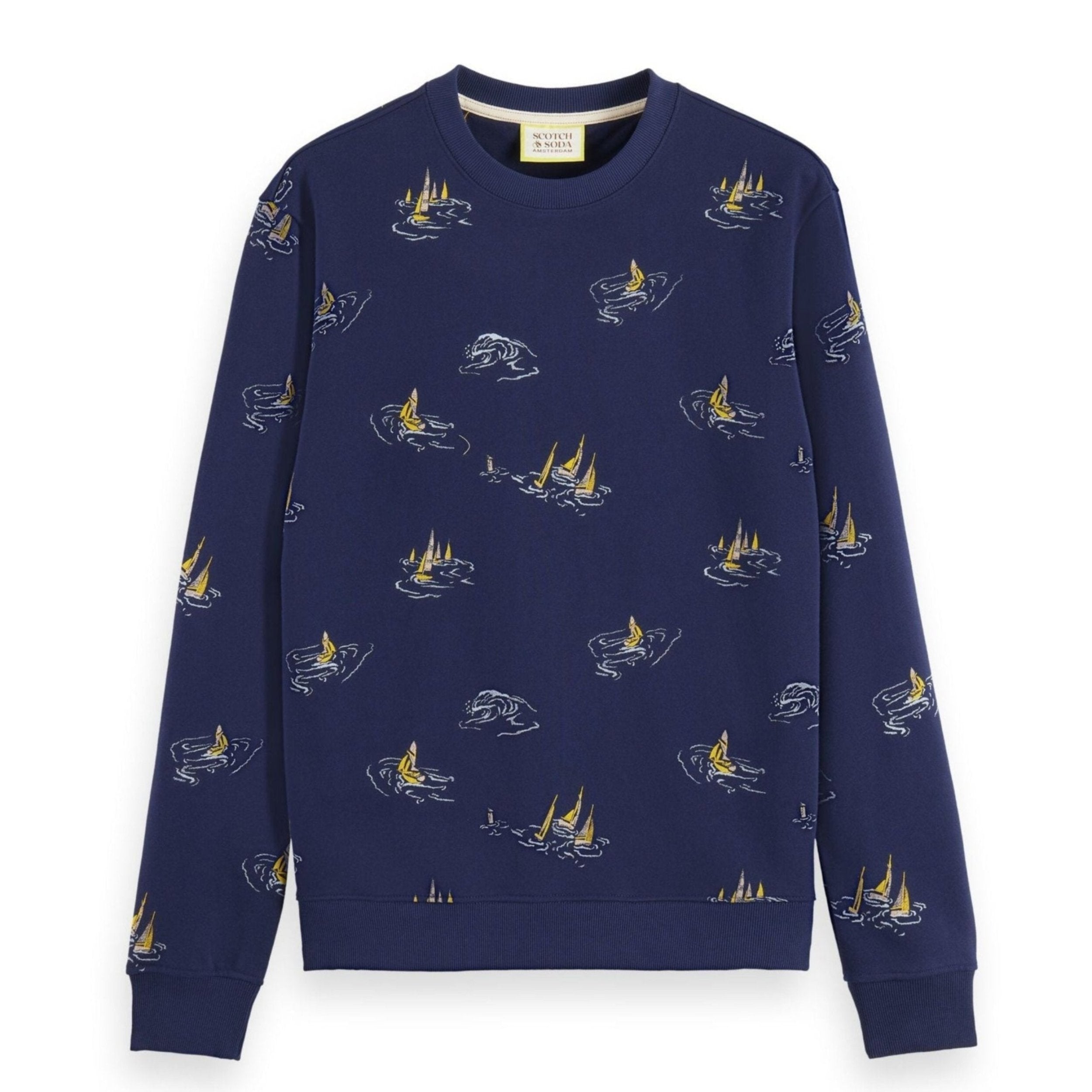 Scotch&Soda Navy Blue Sailboat Aop All Over Print Sweatshirt