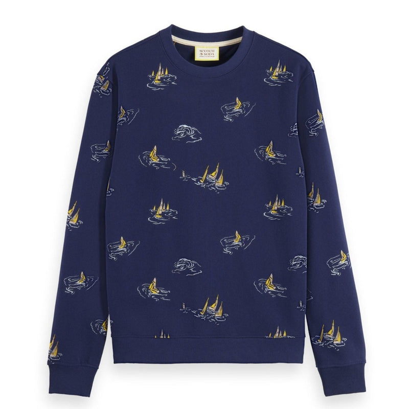 Scotch&amp;Soda - Sweat-shirt bleu marine à imprimé voilier Aop All Over