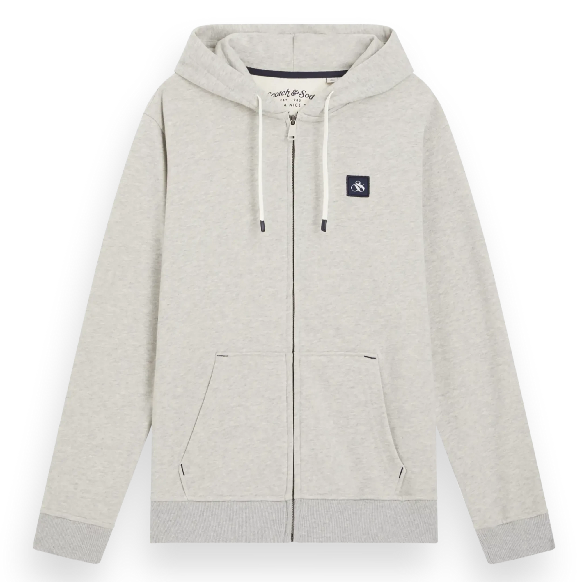 Scotch&Soda Grey Melange Essential Logo Badge Zip-Through Hoodie