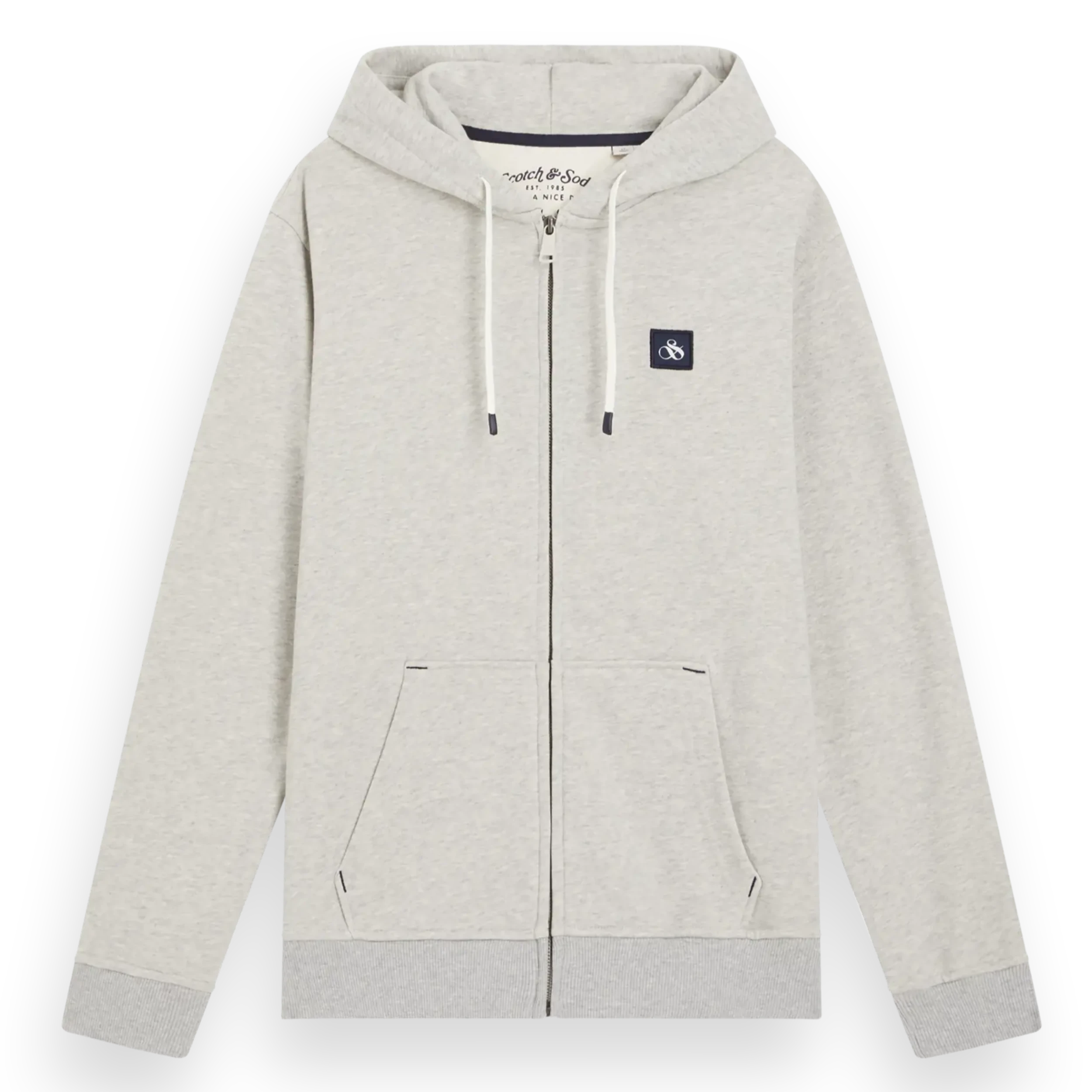 Scotch&Soda Grey Melange Essential Logo Badge Zip-Through Hoodie