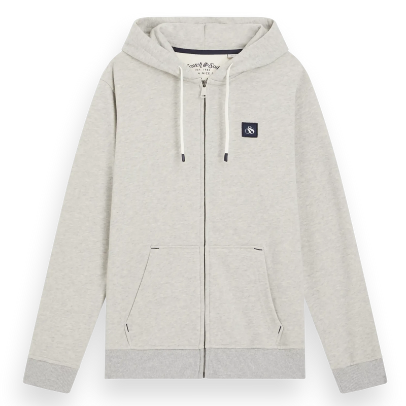 Scotch&amp;Soda - Sweat à capuche zippé avec badge et logo essentiel gris mélangé