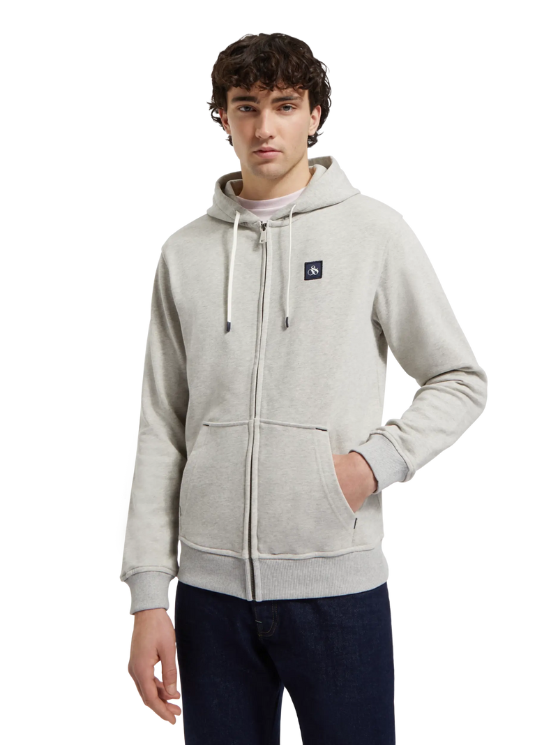 Scotch&amp;Soda - Sweat à capuche zippé avec badge et logo essentiel gris mélangé