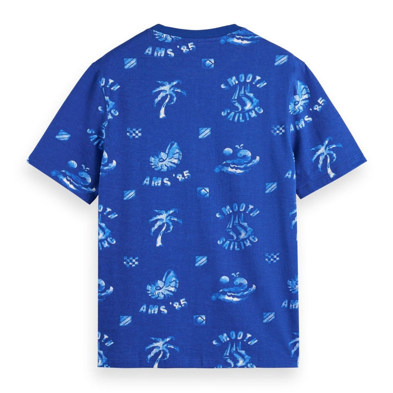 Scotch&amp;Soda - T-shirt bleu Smooth Sailing Aop imprimé sur toute la surface