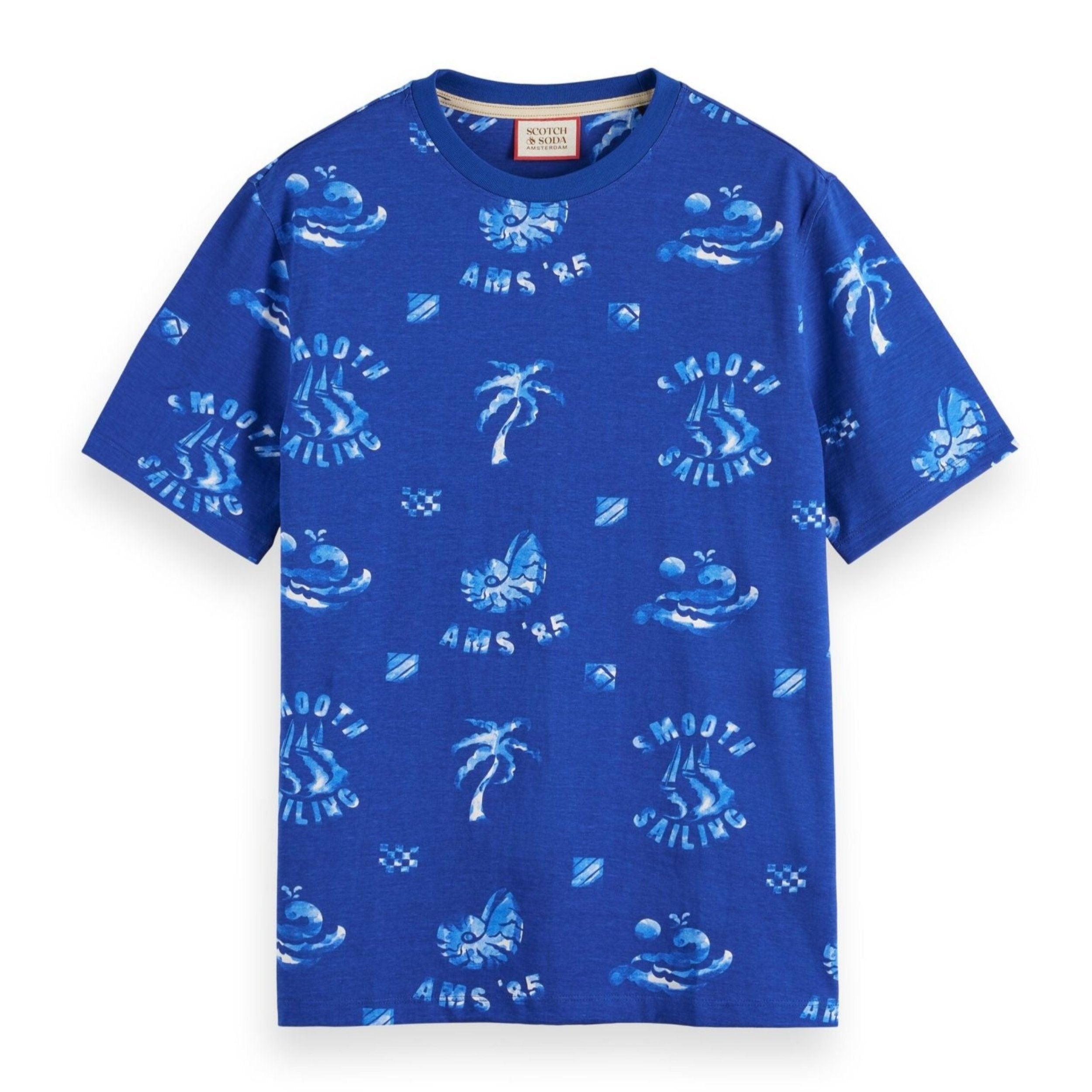 Scotch&Soda Blue Smooth Sailing Aop All Over Print T-Shirt