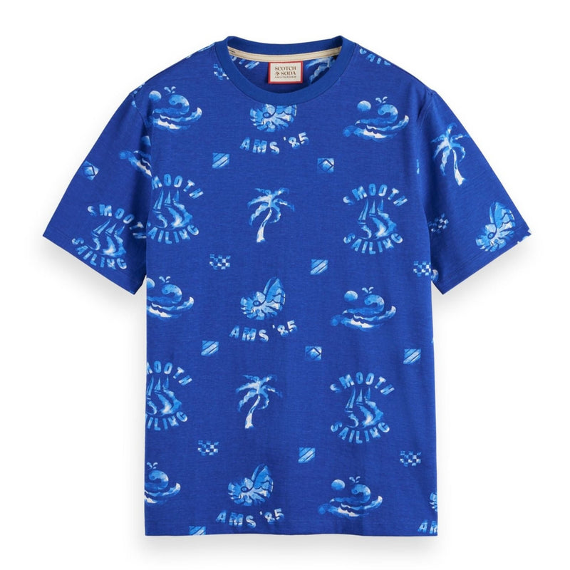 Scotch&amp;Soda - T-shirt bleu Smooth Sailing Aop imprimé sur toute la surface