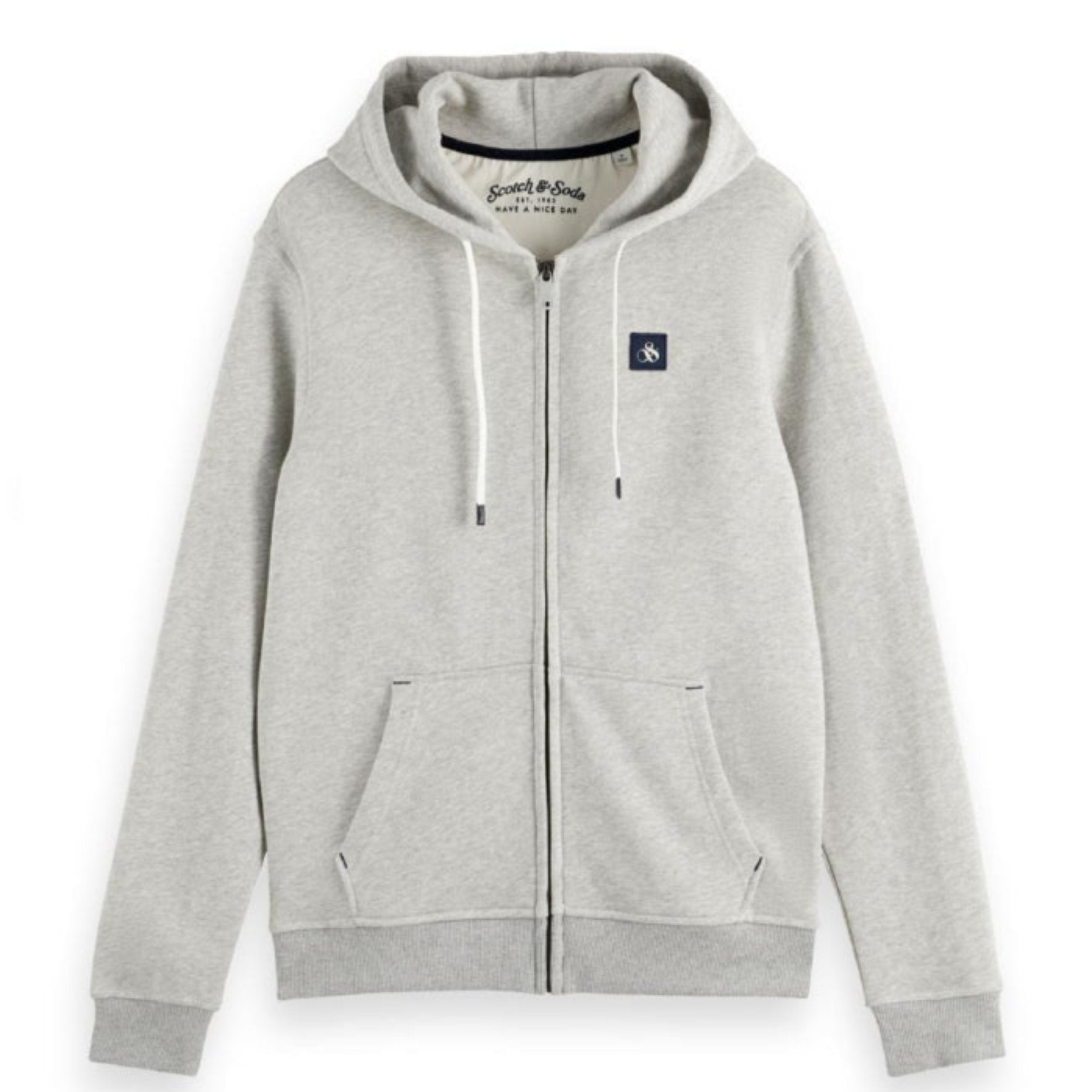 Grey Melange Essential Logo Badge Zip-Through Hoodie
