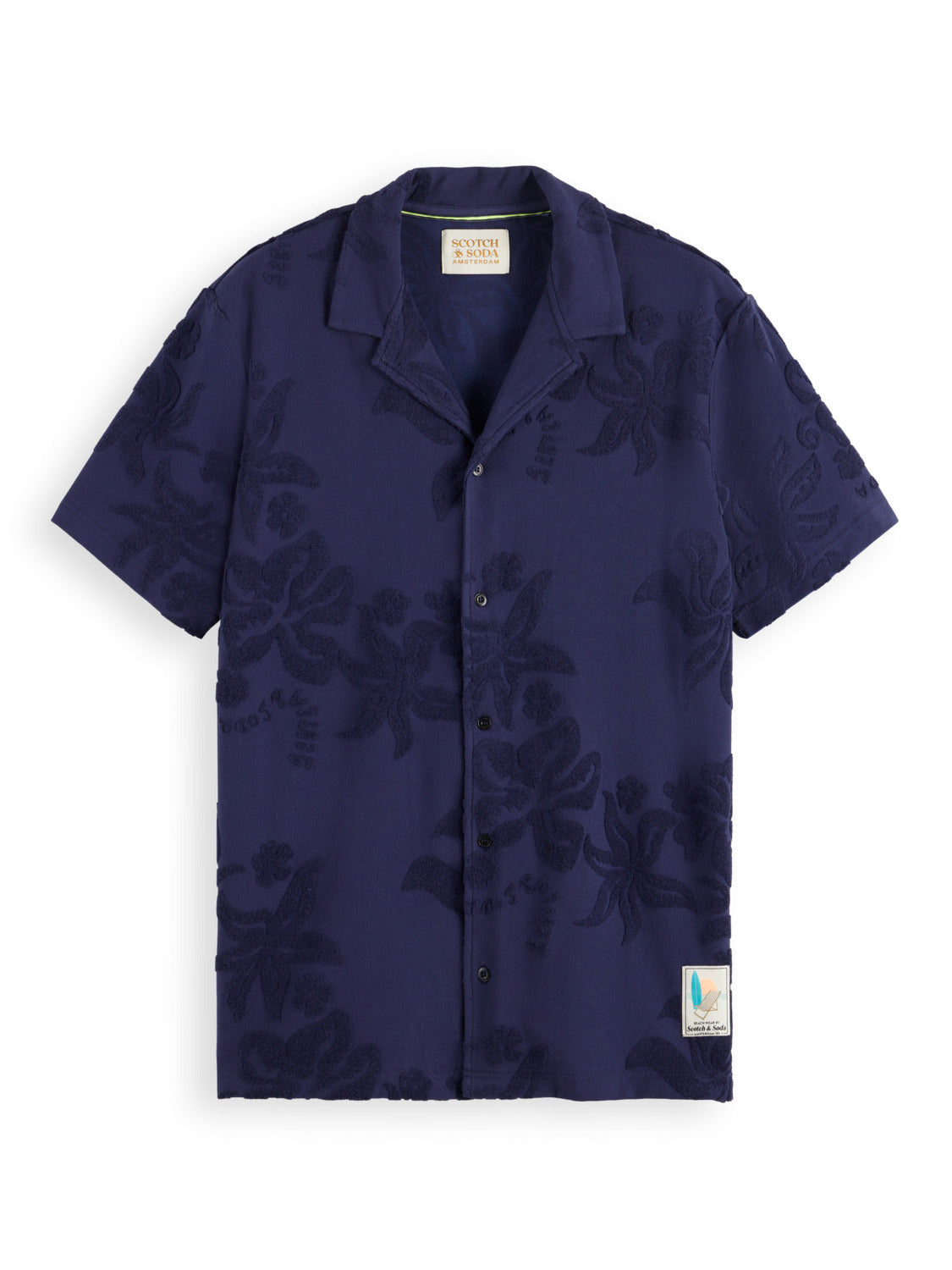 Navy Blue Terry Jacquard Short Sleeve Shirt