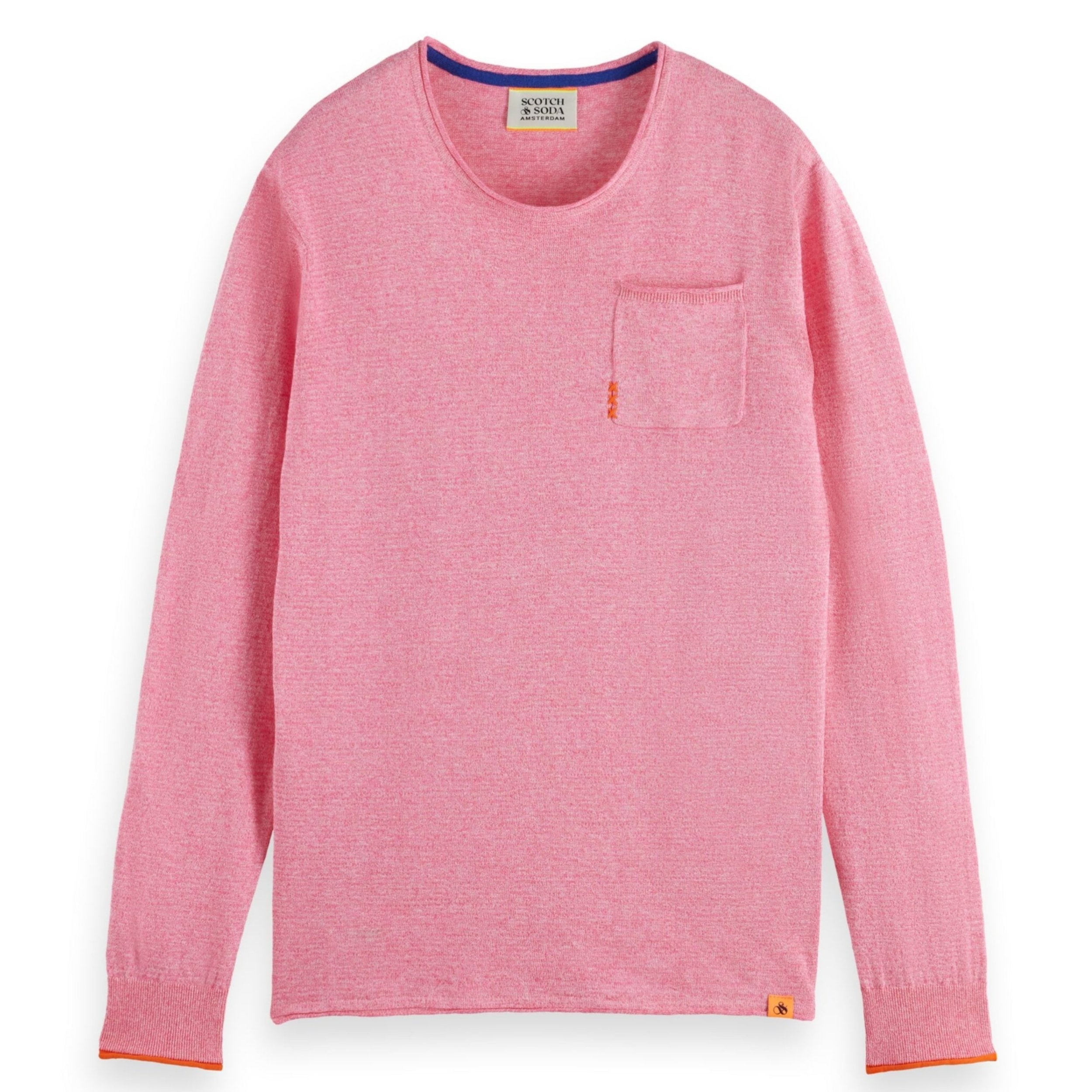 Tropical Pink Linen Cotton Blend Crew Neck