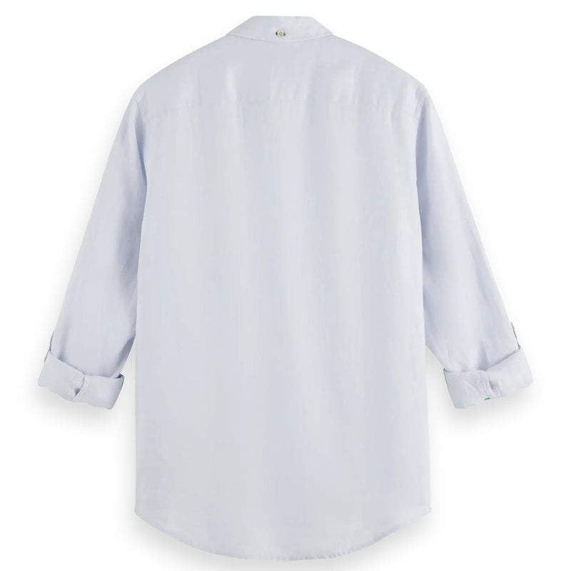 Shirt Blue Linen Shirt With Roll-Up
