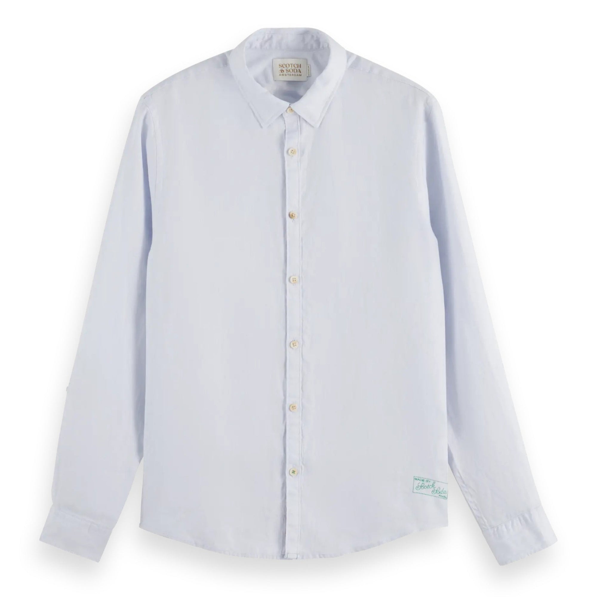 Shirt Blue Linen Shirt With Roll-Up