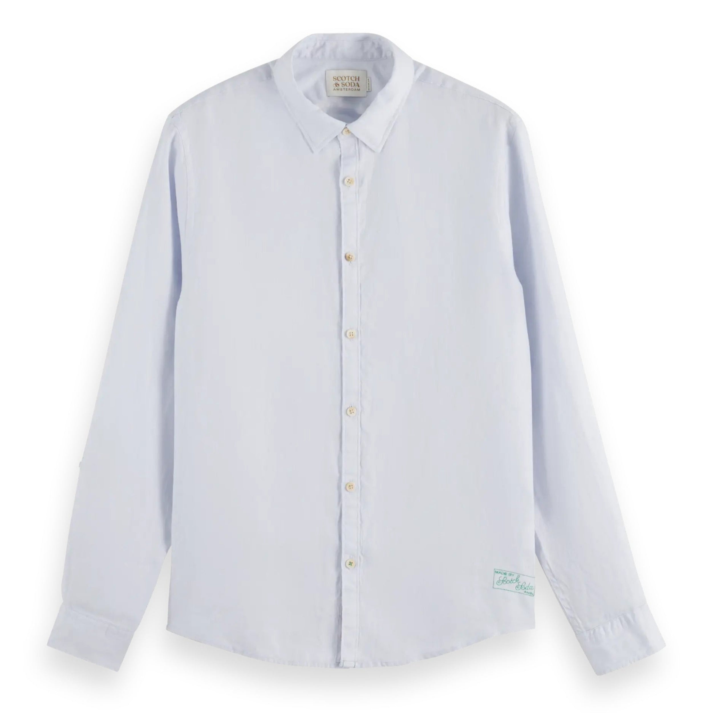 Shirt Blue Linen Shirt With Roll-Up