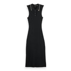 Evening Black Ribbed Collared Knitted Dress