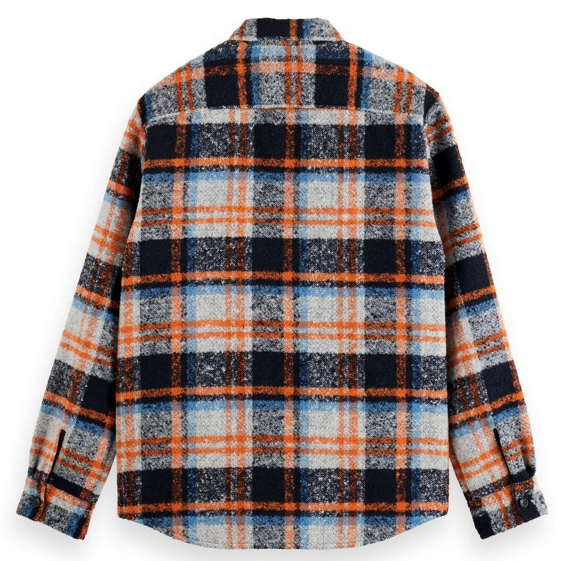 Night Orange Check Relaxed Fit Yarn-Dyed Fleece Overshirt