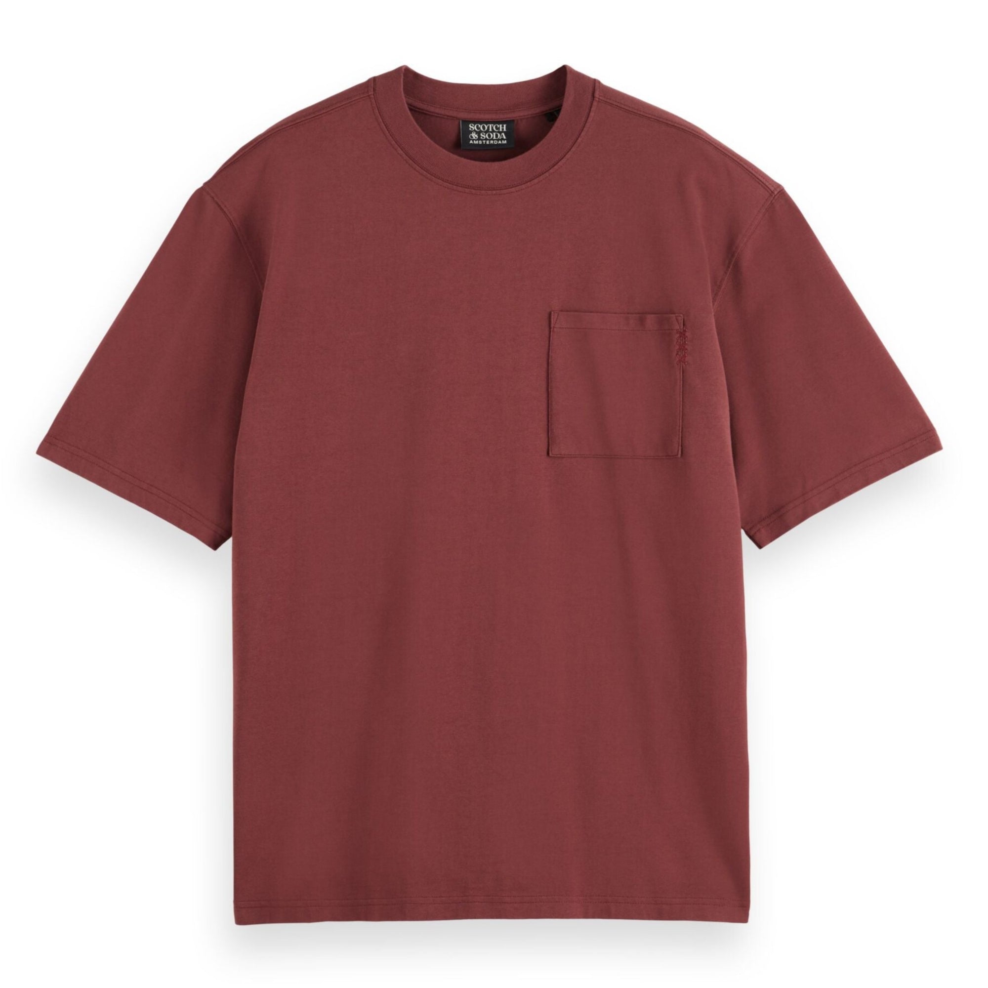 Wine Loose Fit Chest Pocket T-Shirt