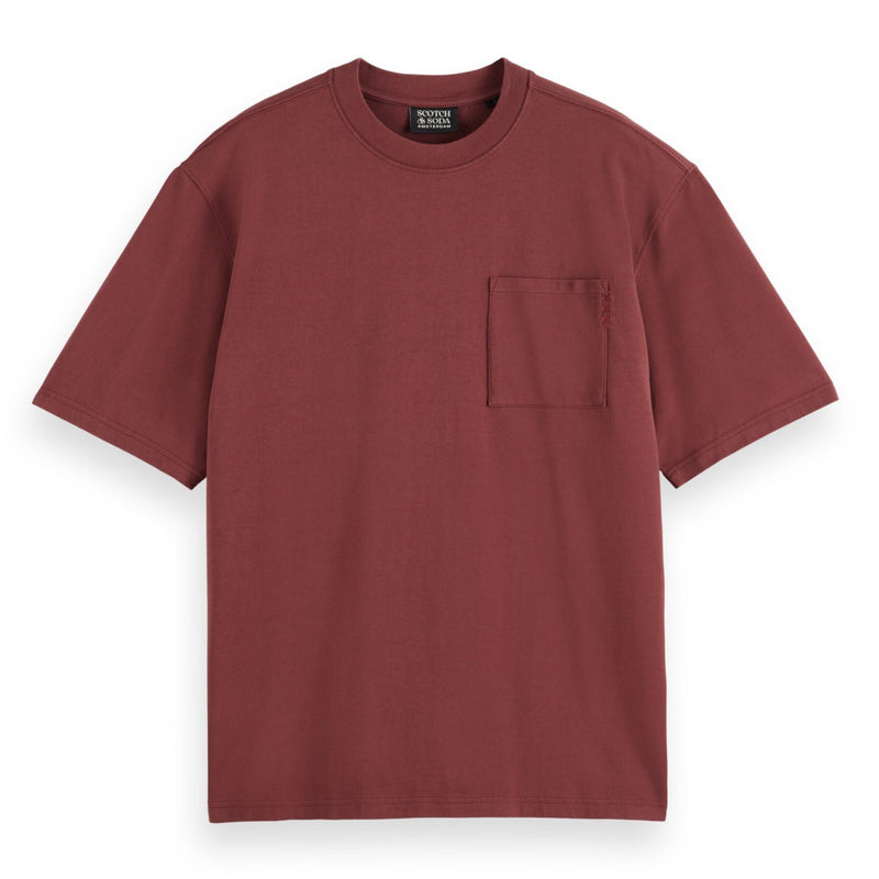 Wine Loose Fit Chest Pocket T-Shirt