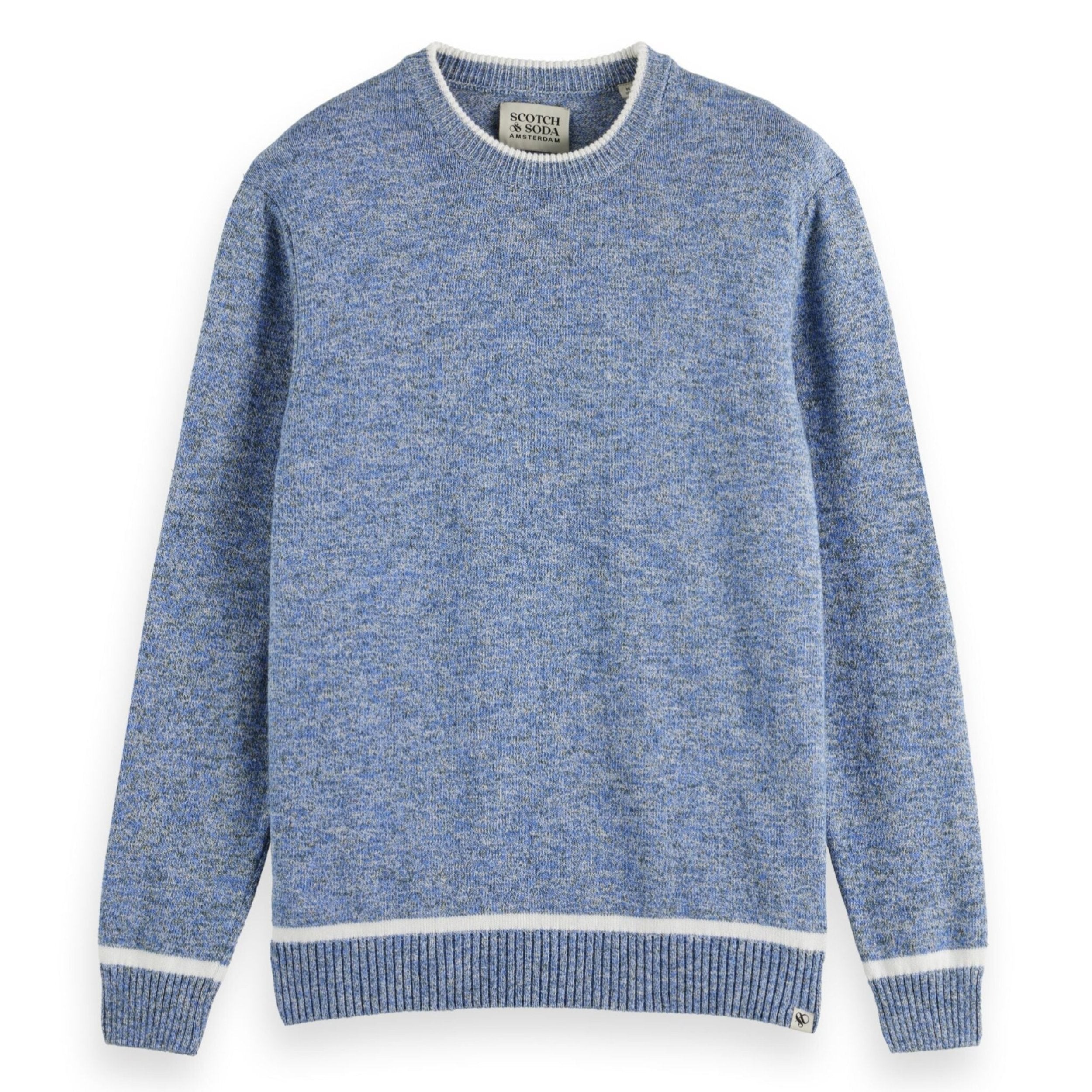 Blue Melange Regular Crew Neck Cotton Blend