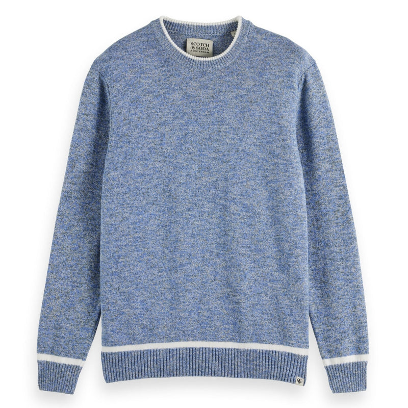 Blue Melange Regular Crew Neck Cotton Blend