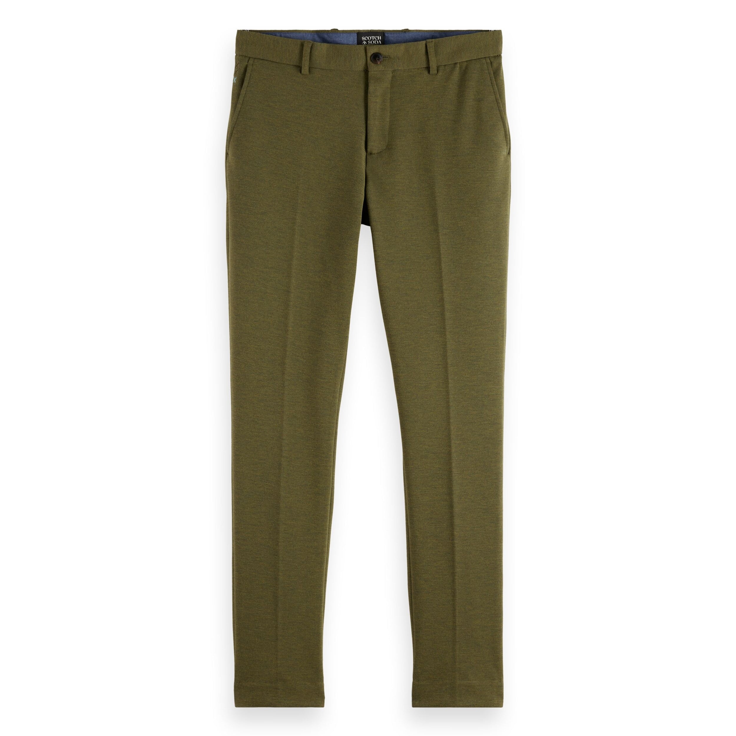 Moss Green Melange Mott - Knitted Slim Fit Chino