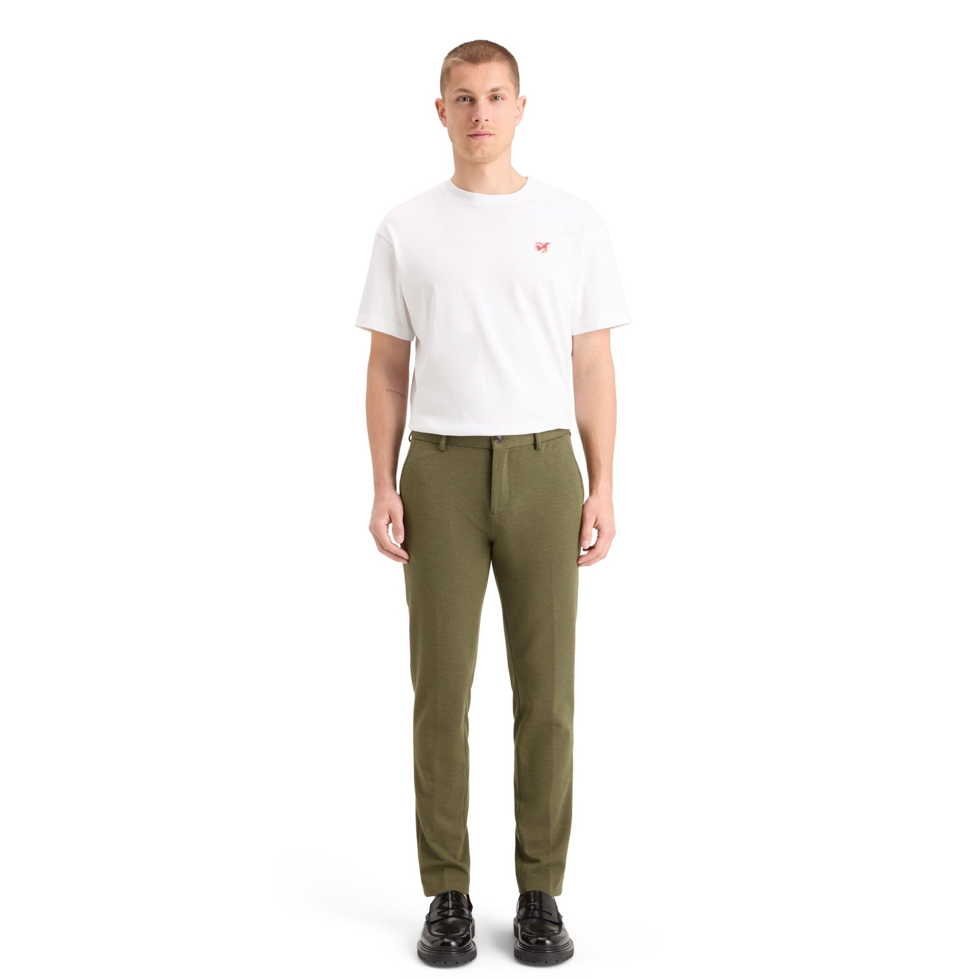 Moss Green Melange Mott - Knitted Slim Fit Chino