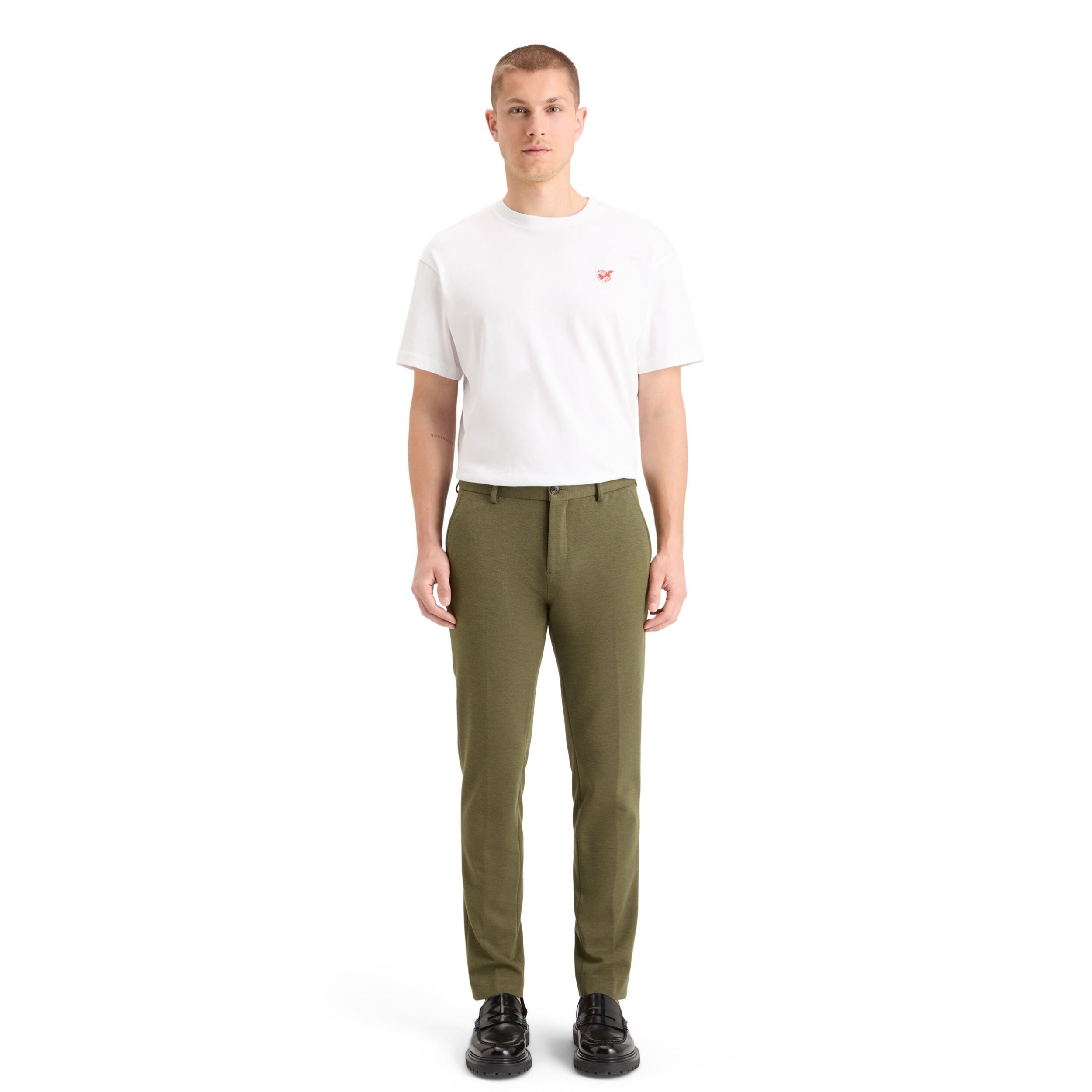Moss Green Melange Mott - Knitted Slim Fit Chino