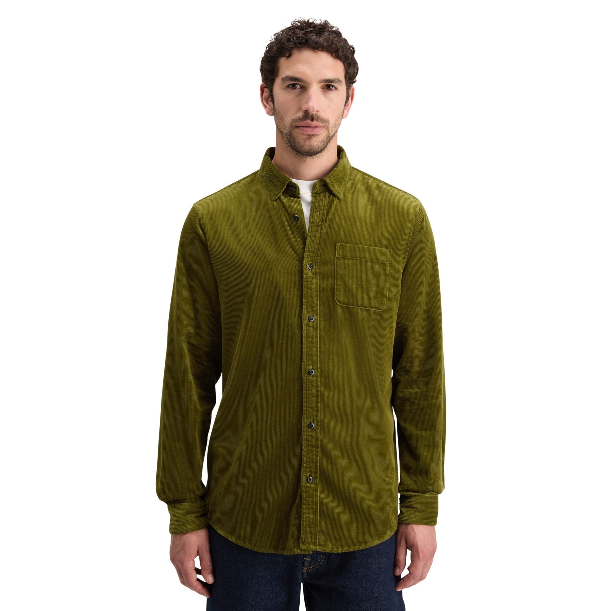 Moss Green Solid Corduroy Shirt