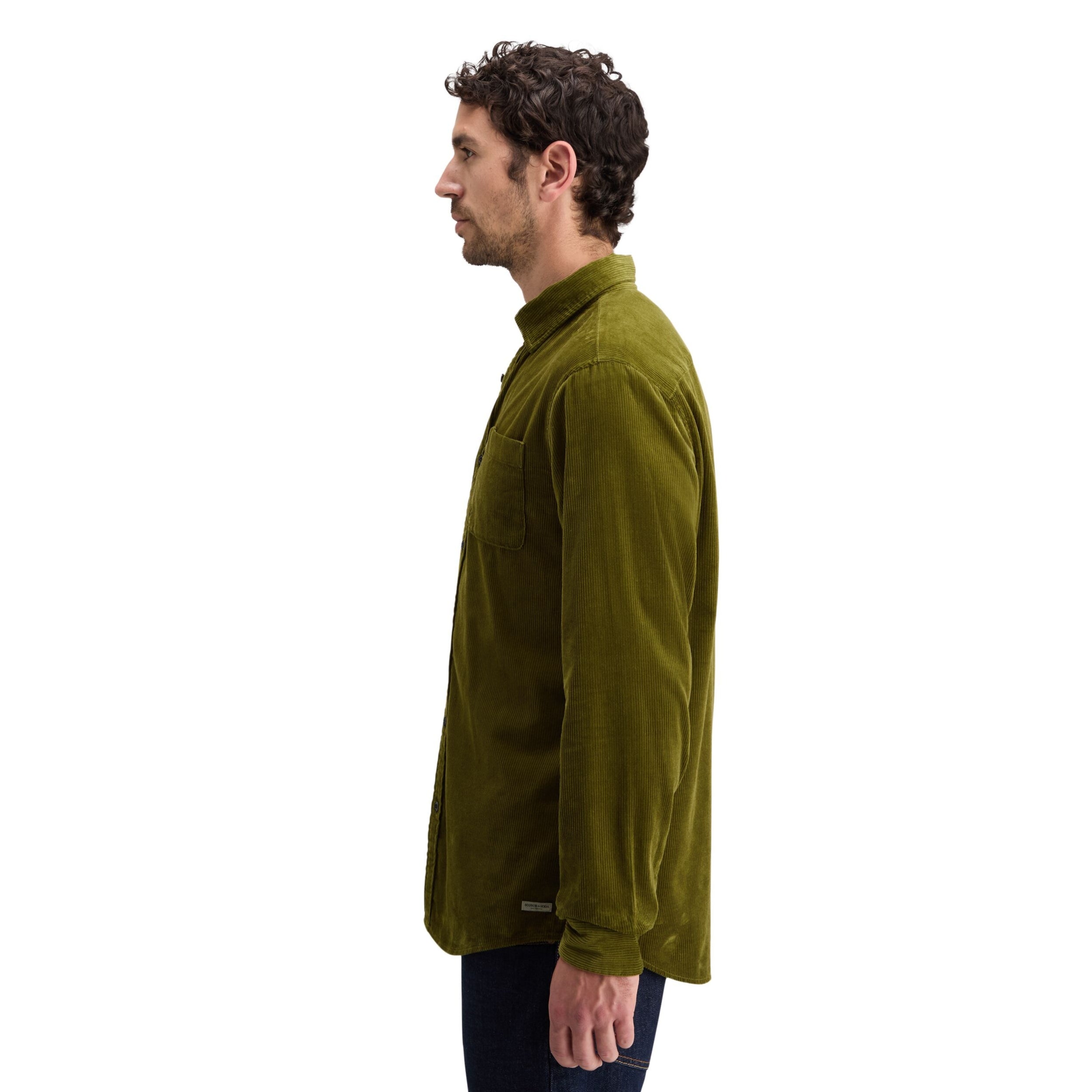 Moss Green Solid Corduroy Shirt