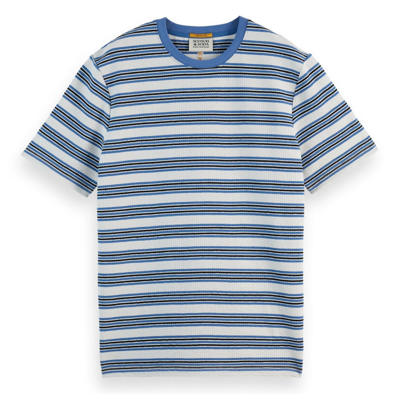Blue White Stripe Yarn Dyed Stripe Waffle T-Shirt