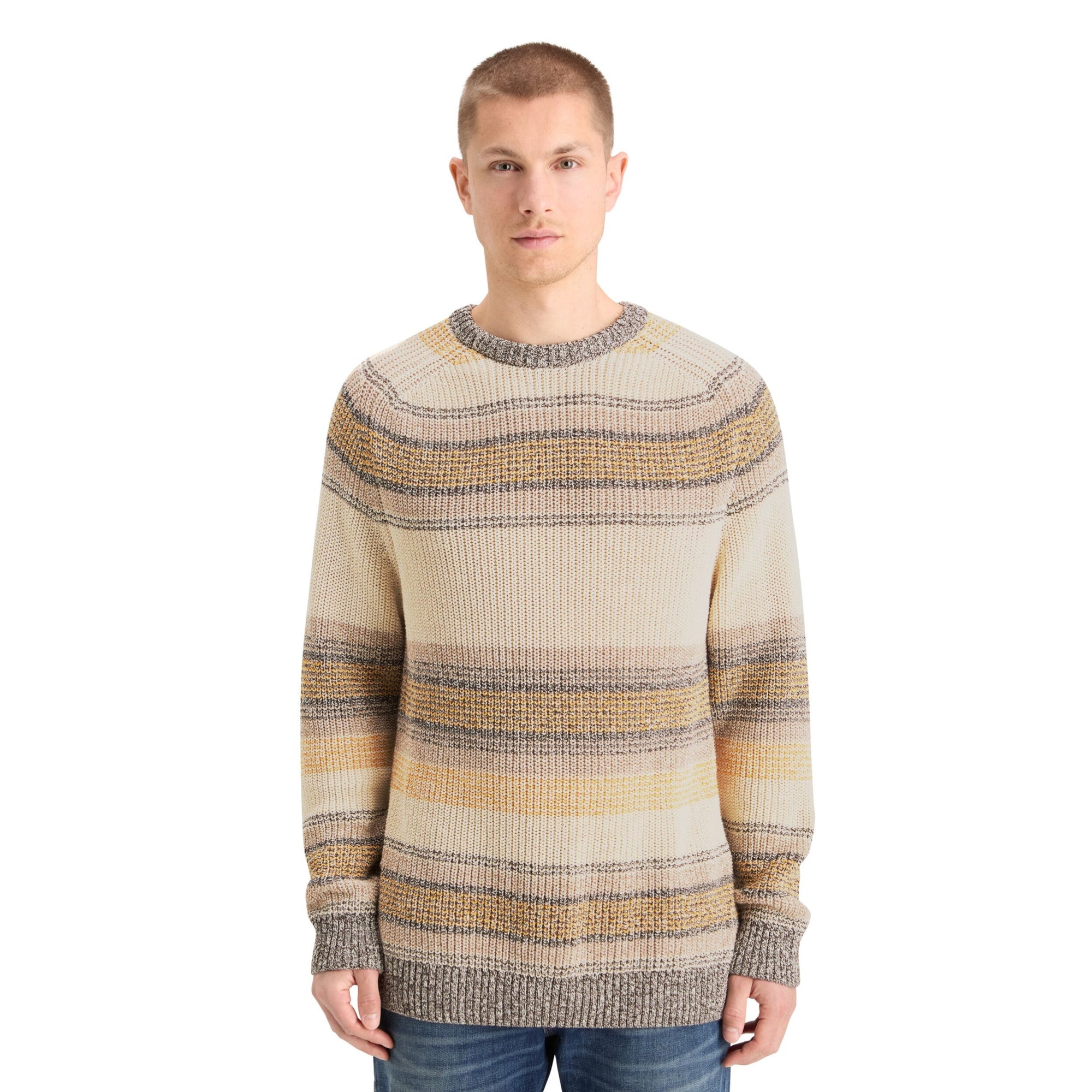 Brown Stripe Gradient Cotton Stripes Sweater