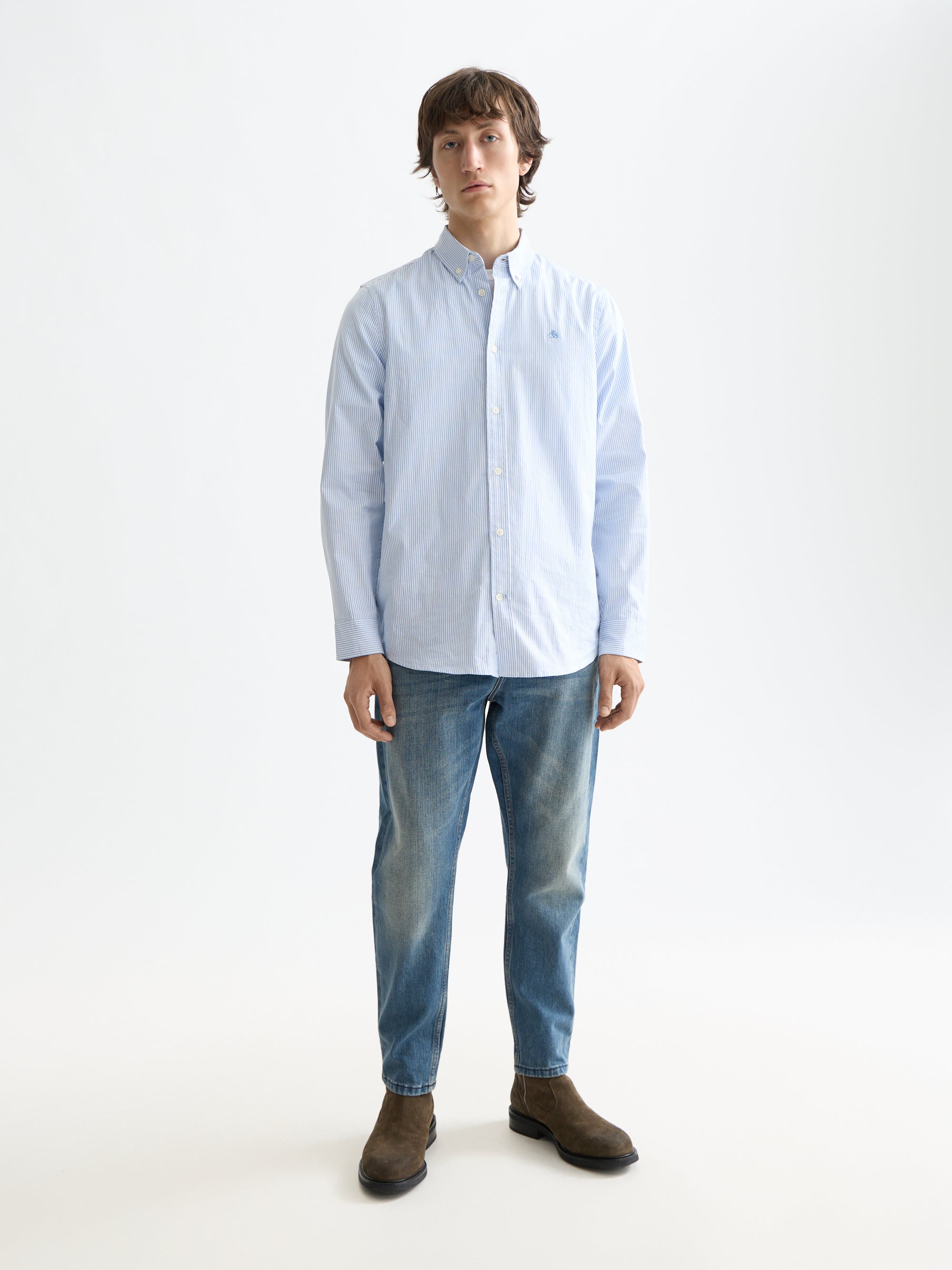 Core Oxford Solid Shirt - Blue Stripe