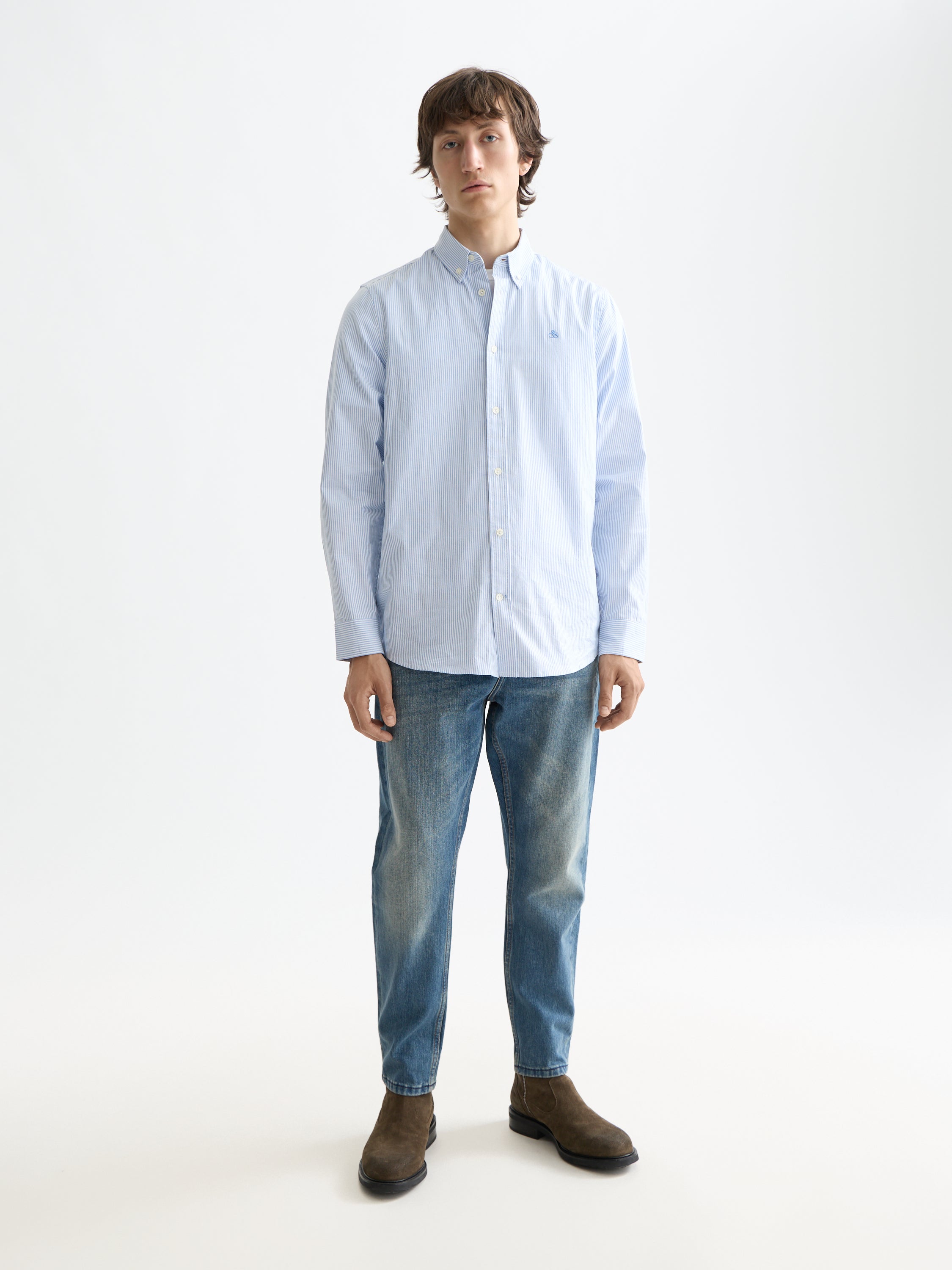 Core Oxford Solid Shirt - Blue Stripe
