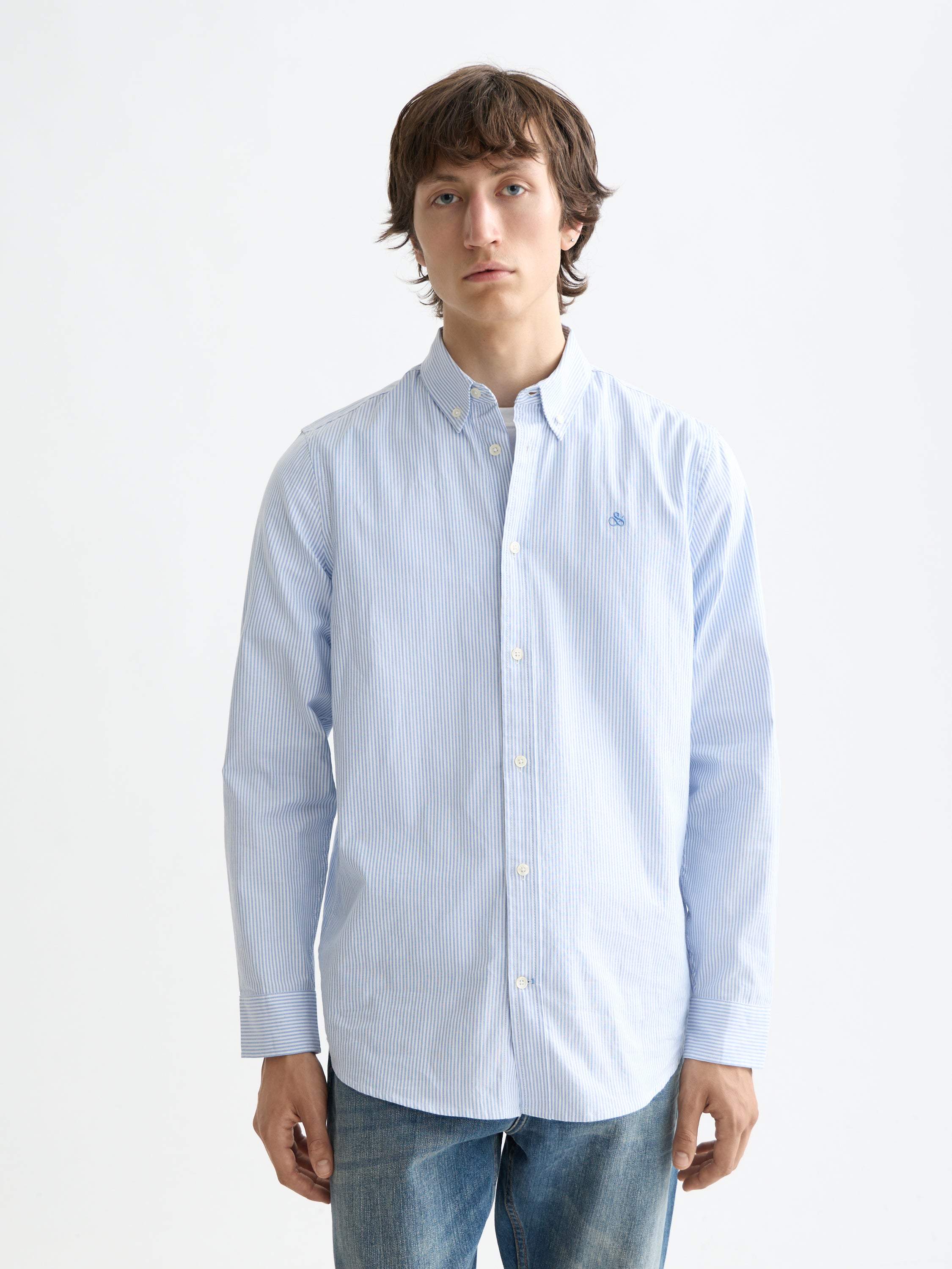 Core Oxford Solid Shirt - Blue Stripe