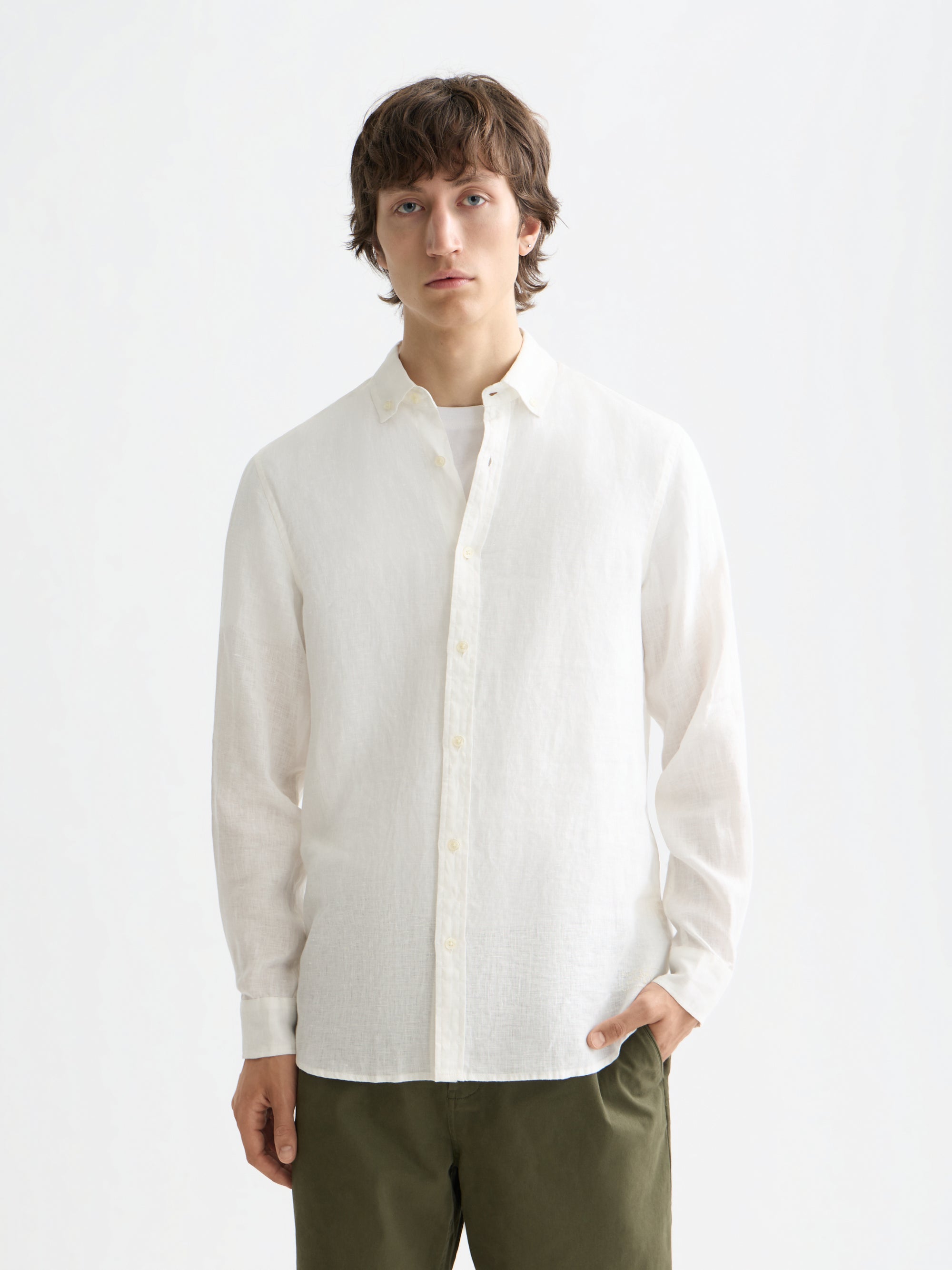 Core Linen Shirt Long Sleeve Button Down - Off White