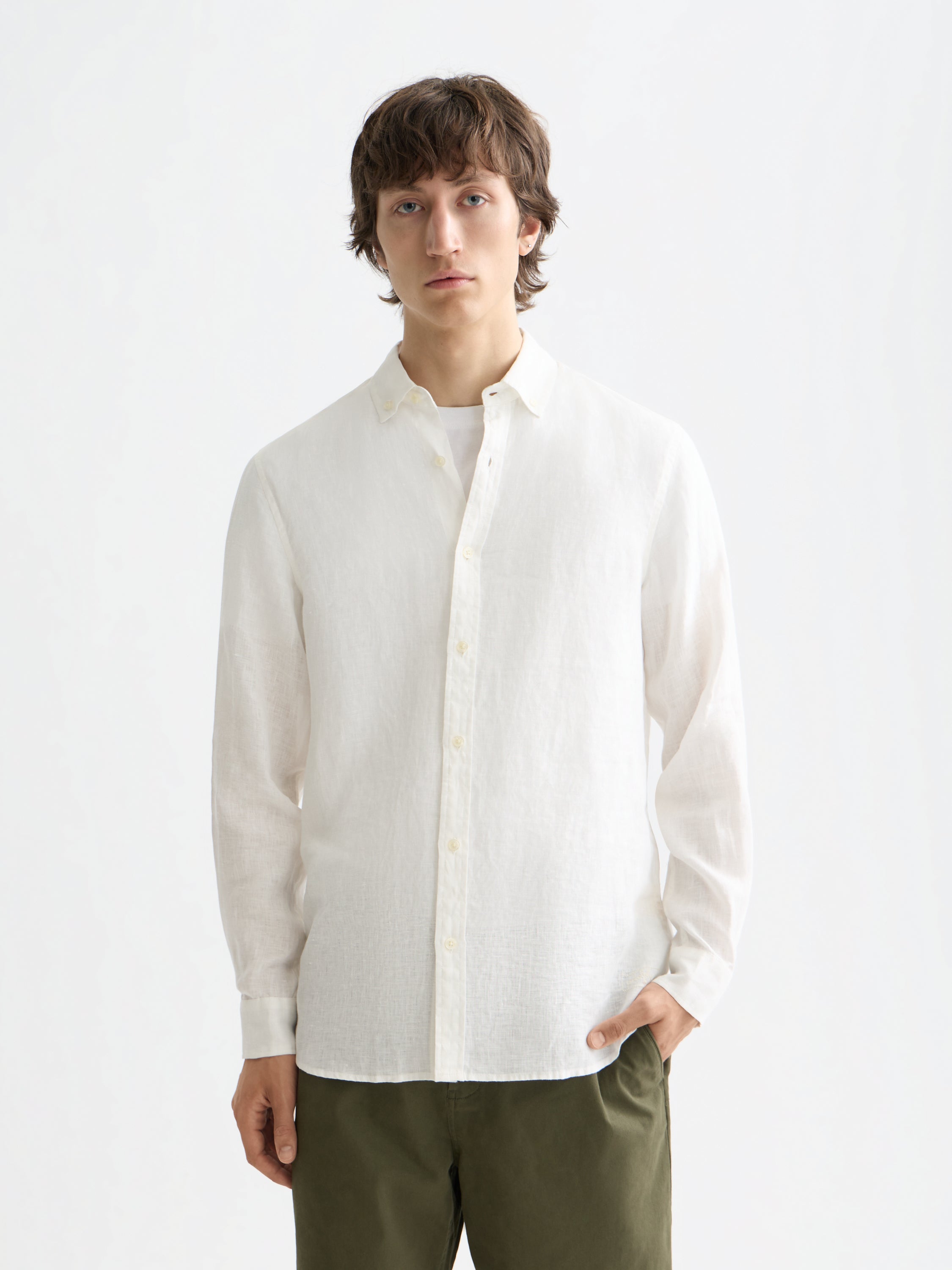 Core Linen Shirt Long Sleeve Button Down - Off White