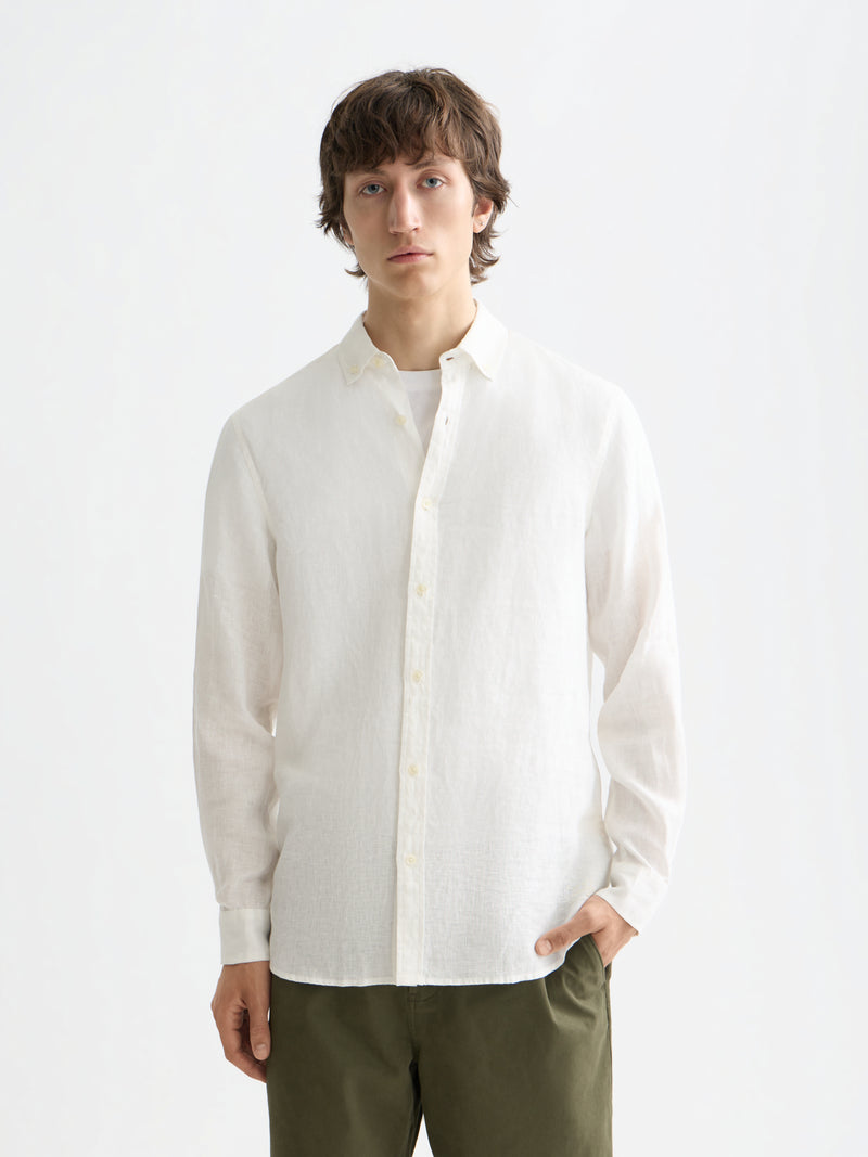 Core Linen Shirt Long Sleeve Button Down - Off White