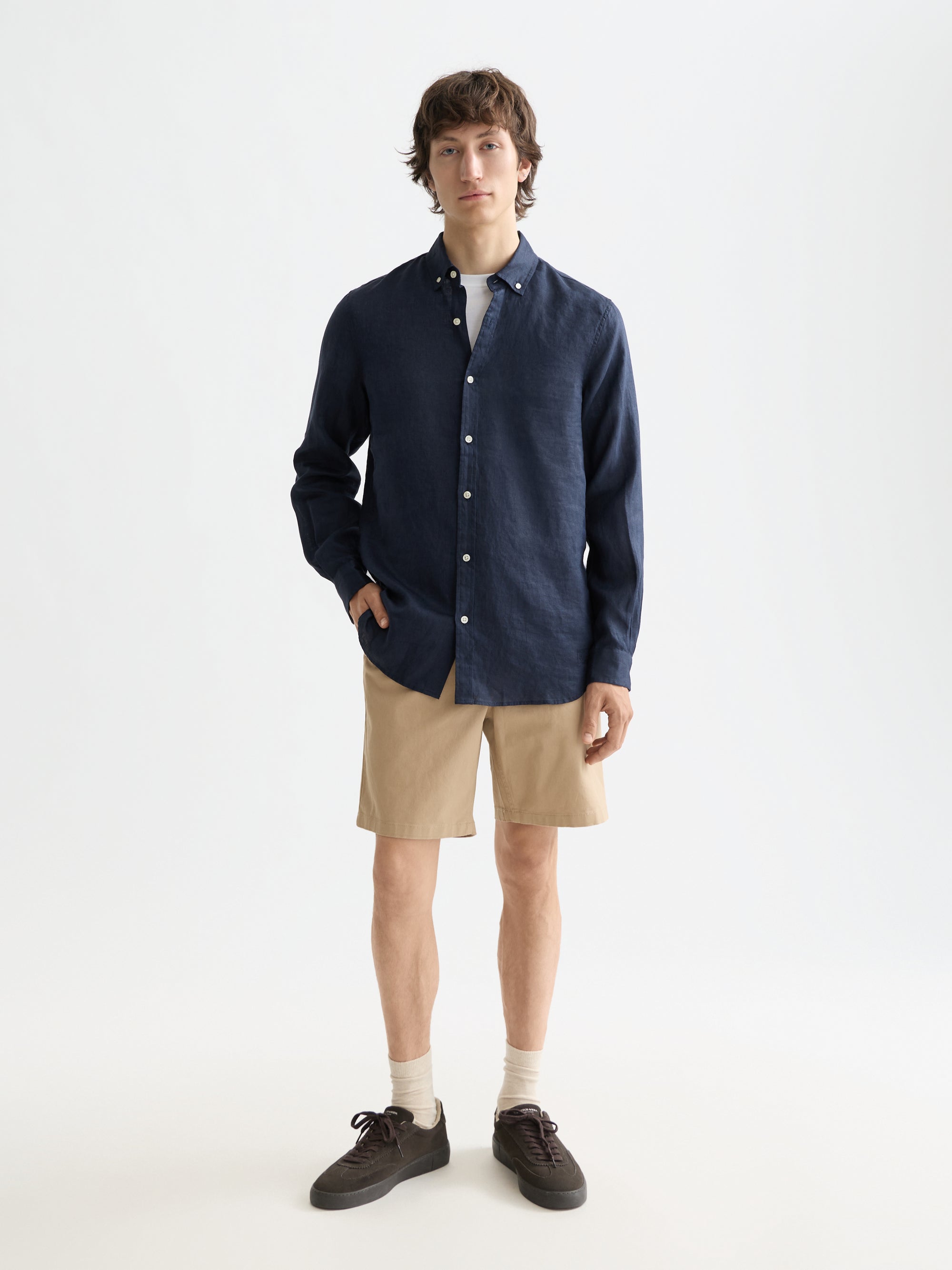 Core Linen Shirt Long Sleeve Button Down - Night