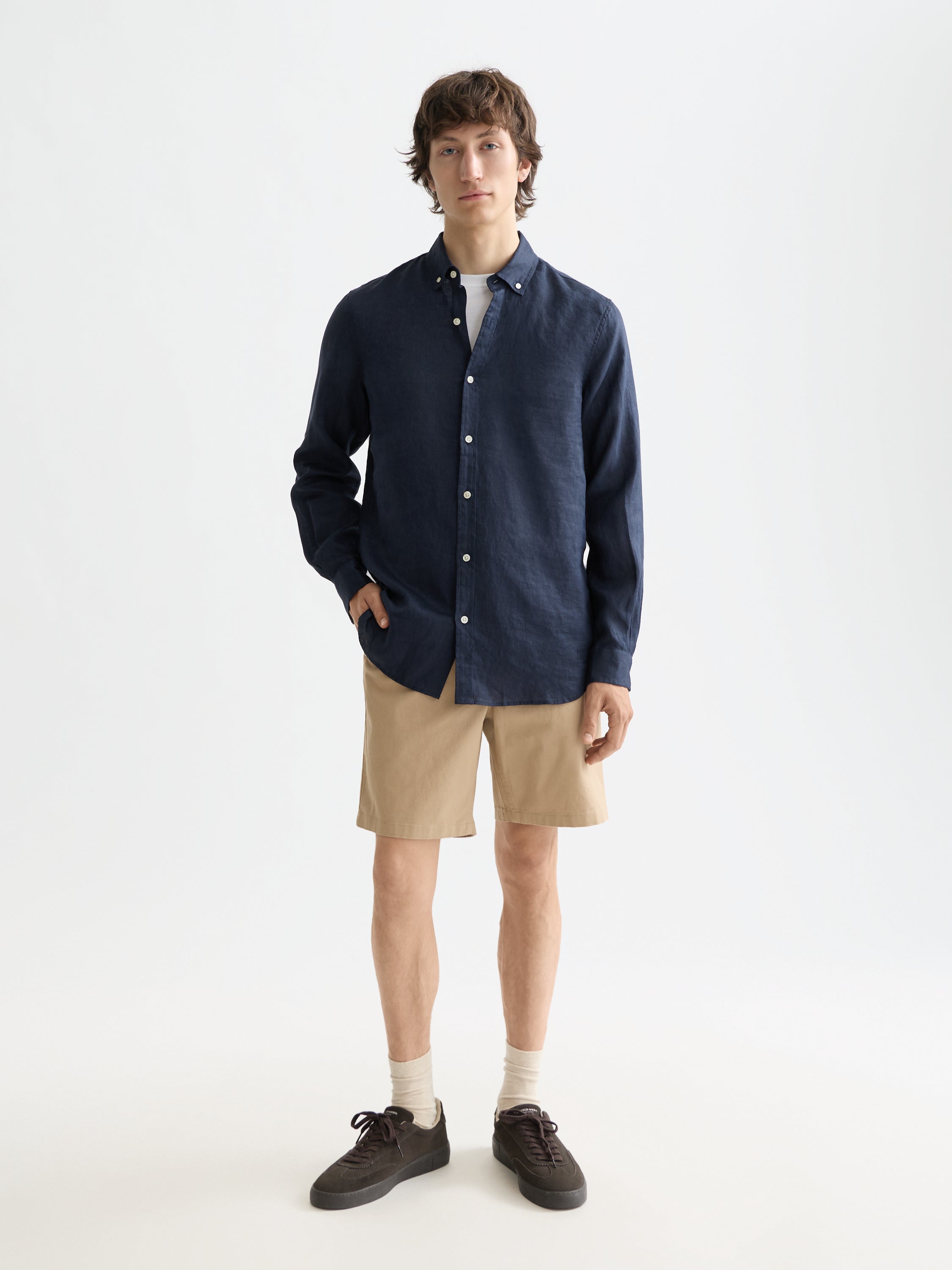 Core Linen Shirt Long Sleeve Button Down - Night