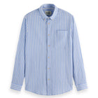 Spring Blue Stripe Regular Fit Crinkle Striped Shirt