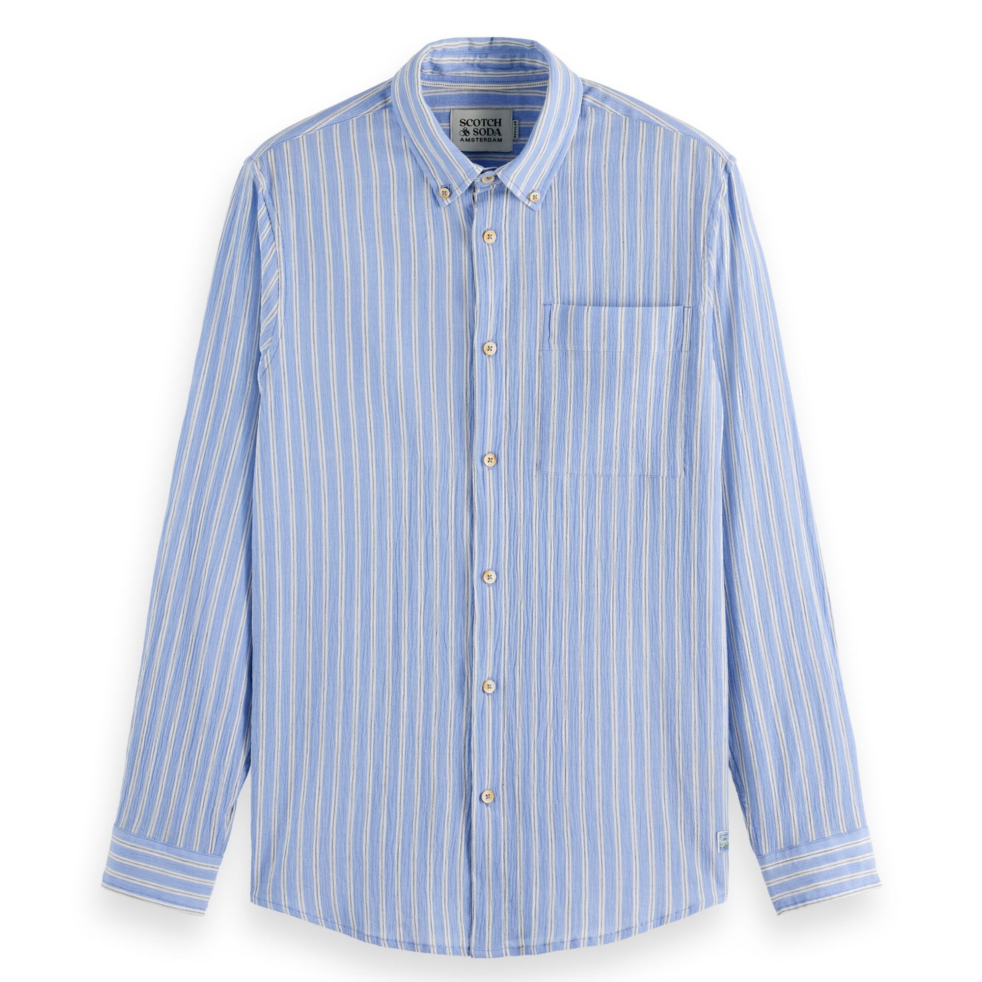 Spring Blue Stripe Regular Fit Crinkle Striped Shirt