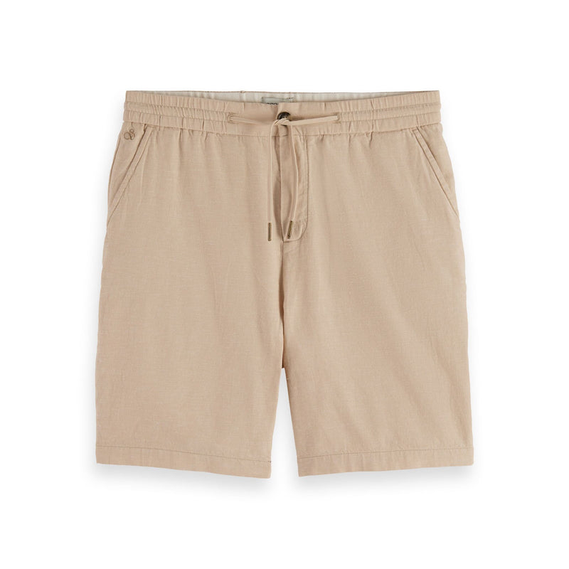Beige Fave Cotton And Linen Twill Bermuda