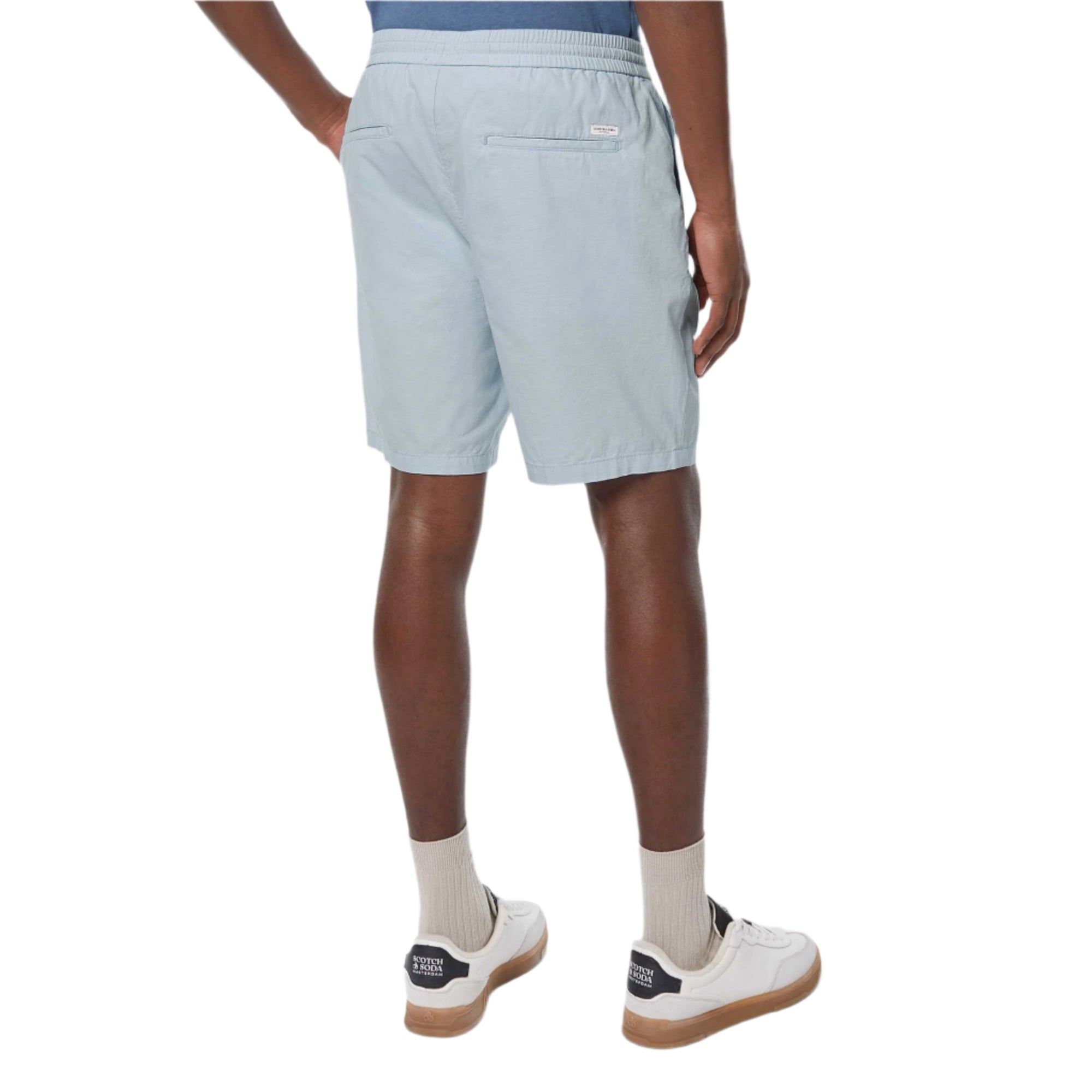 Blue Fave Cotton And Linen Twill Bermuda