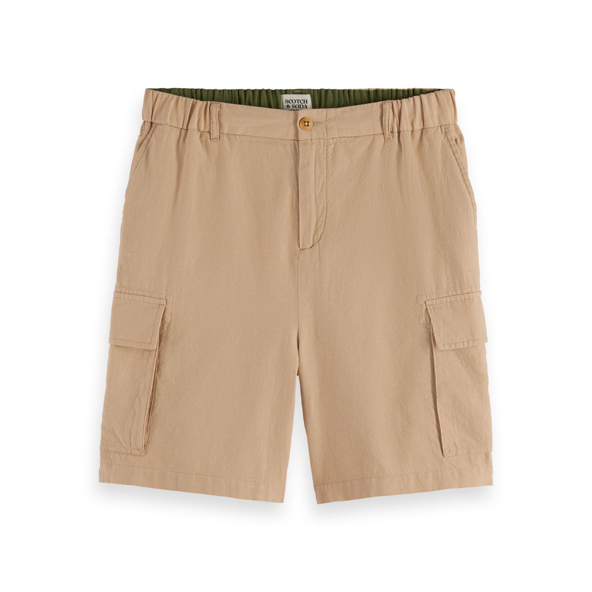 Beige Cotton-Linen Relaxed Fit Cargo Short