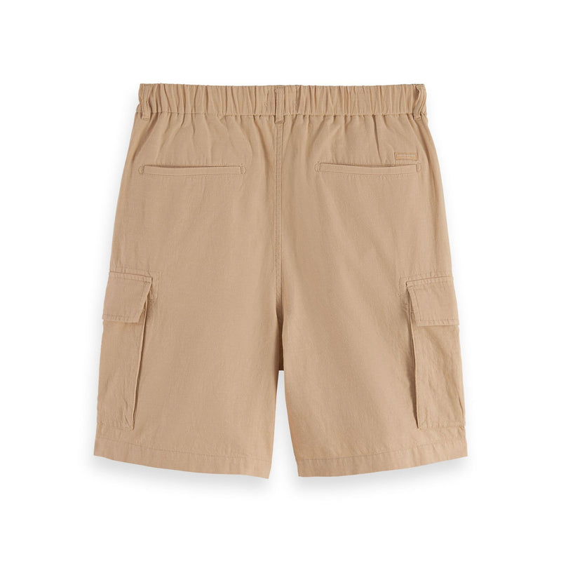 Beige Cotton-Linen Relaxed Fit Cargo Short