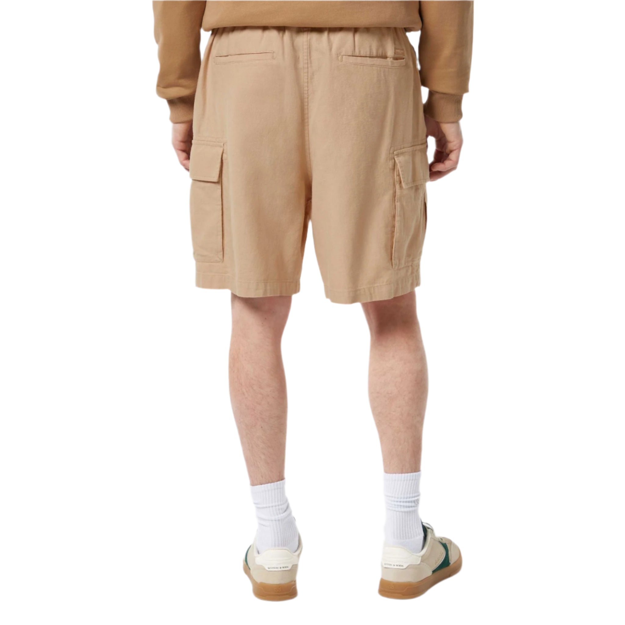Beige Cotton-Linen Relaxed Fit Cargo Short