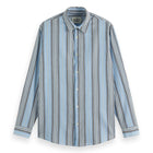 Beige Crinkled-Stripe Regular Fit Shirt